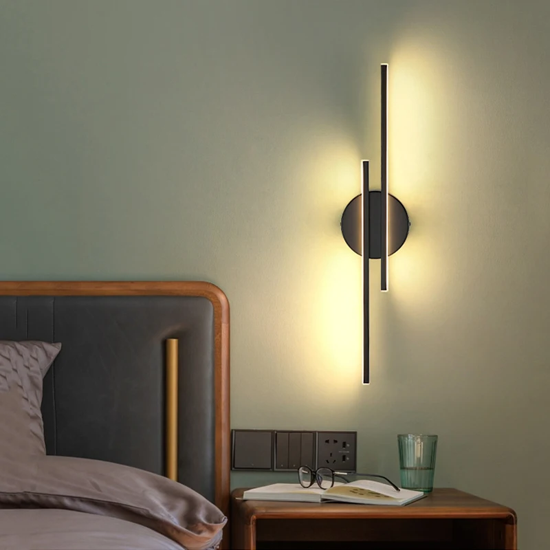 

14W LED Wall Lamp Modern Indoor Double Head White Black Pipe Wall Light For Living Room Hallway Corridor Bedroom Sconces