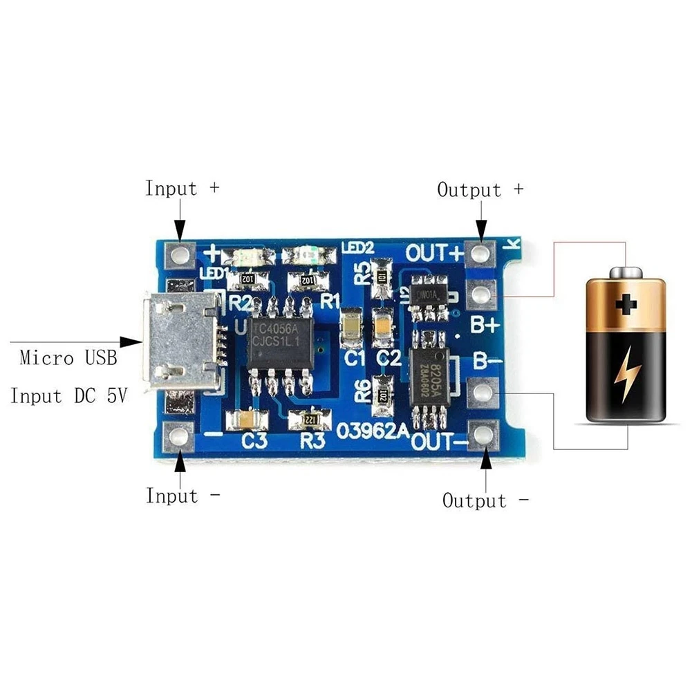 10st 5V 1a 18650 Lithium Batterij Oplaadbord Tp4056 Lithium Batterij Opladen Bord Micro-Usb Laadmodule Beschermen