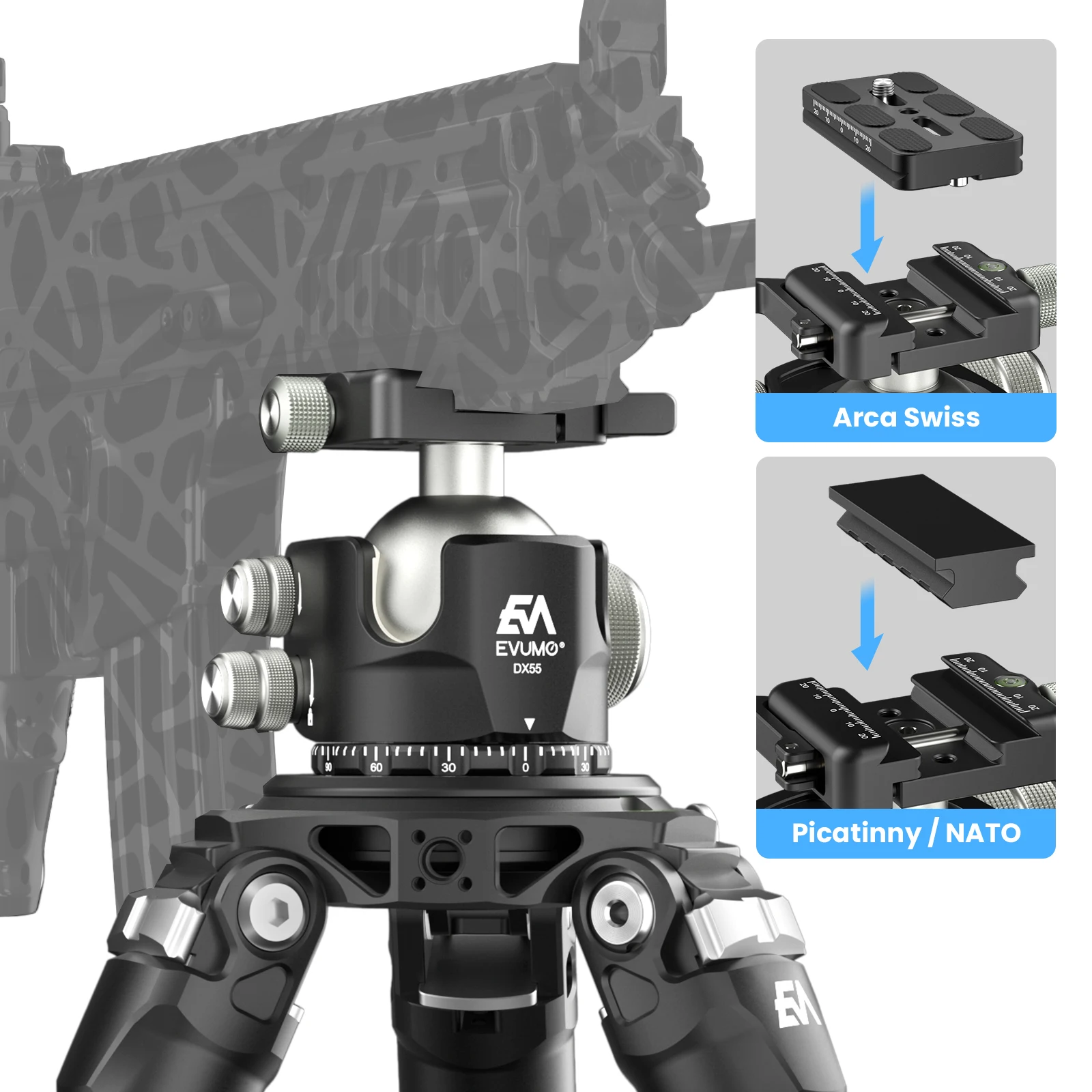 55mm Low Profile Ball Head Heavy Duty 88lb Arca-Swiss Tripod Head with Lever/Knob Clamp Quick Release Plate for DSLR Camera