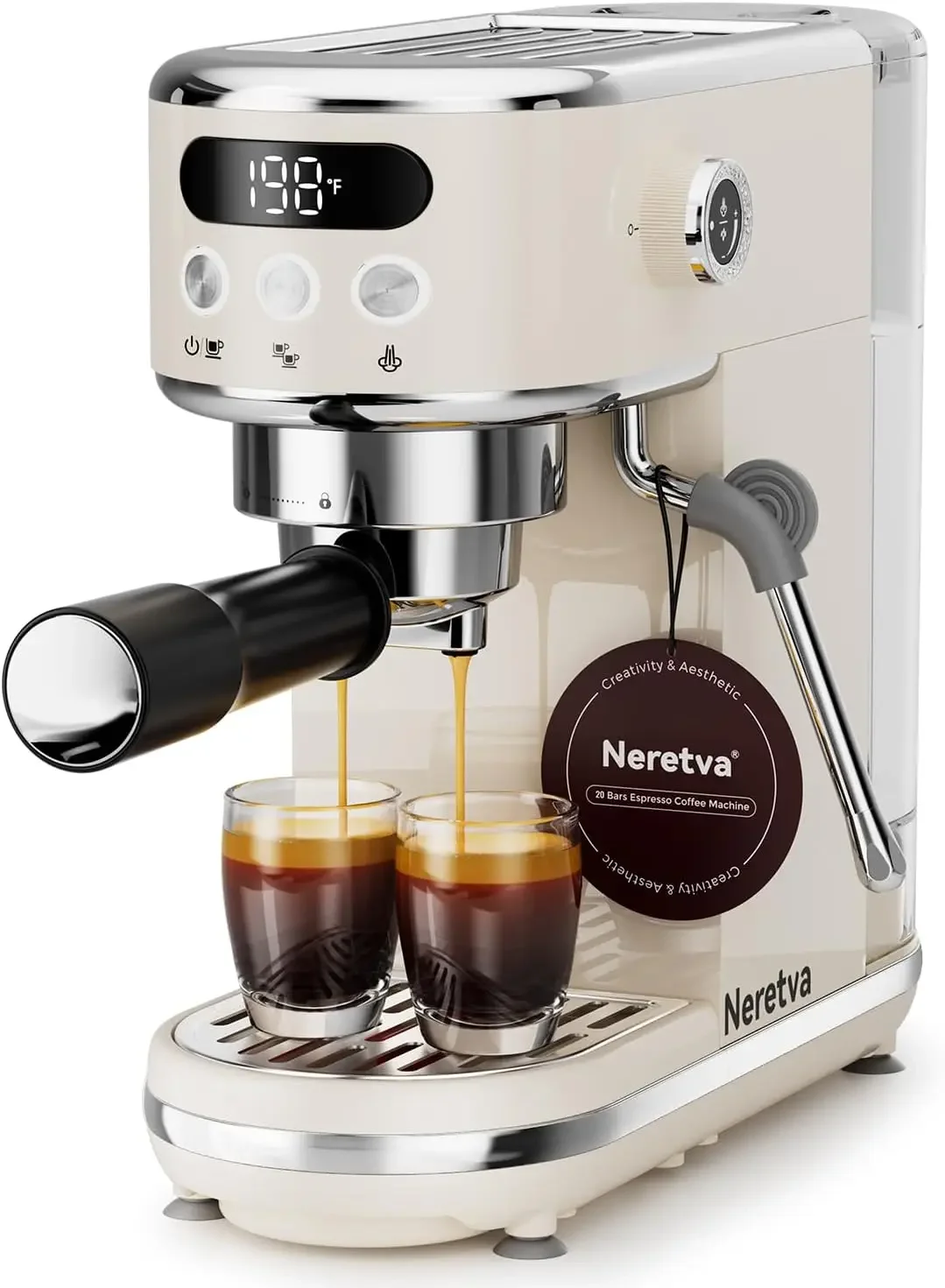 Espresso Machine 20 Bar Super Compact Espresso Coffee Machine-Beige | Professional Stainless Steel Espresso Maker with LED
