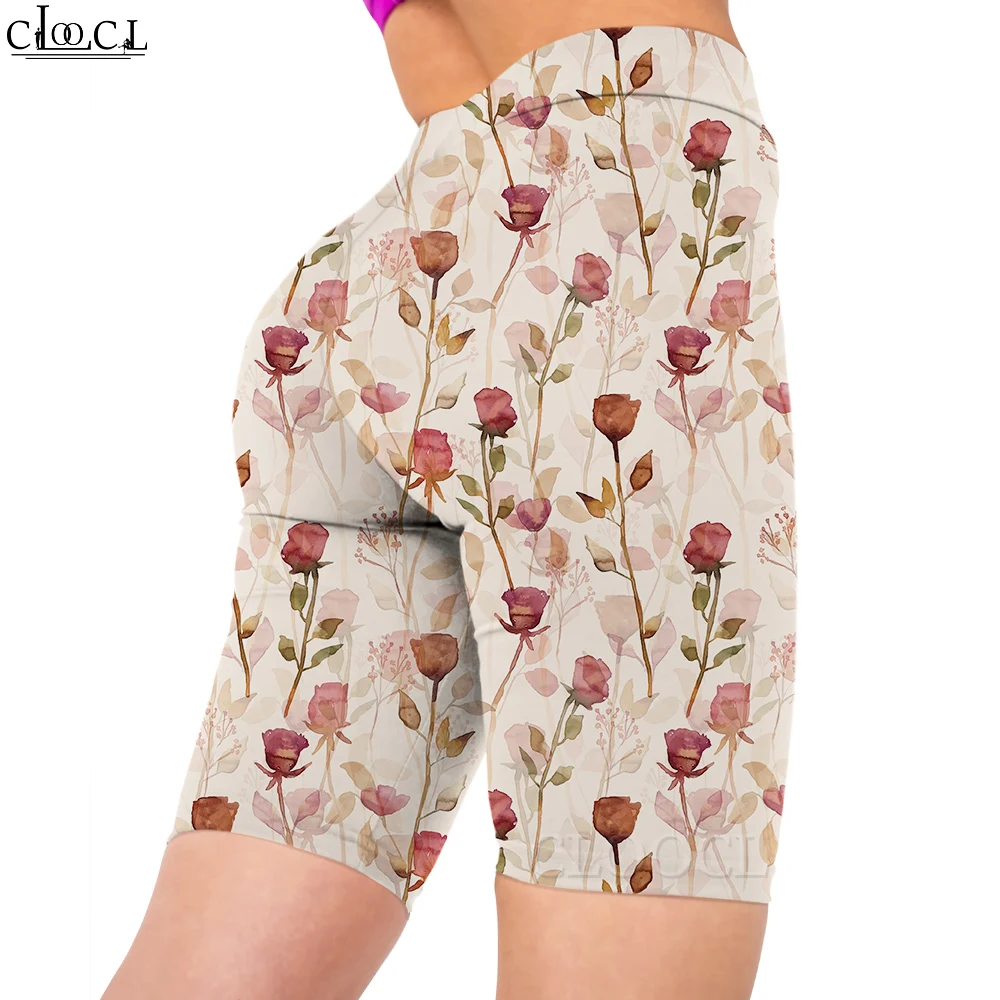 CLOOCL Women Legging Vintage Flowers 3D Graphics Print Lady Slim Shorts Casual for Female Outdoor Workout Push-up Jogging Pants