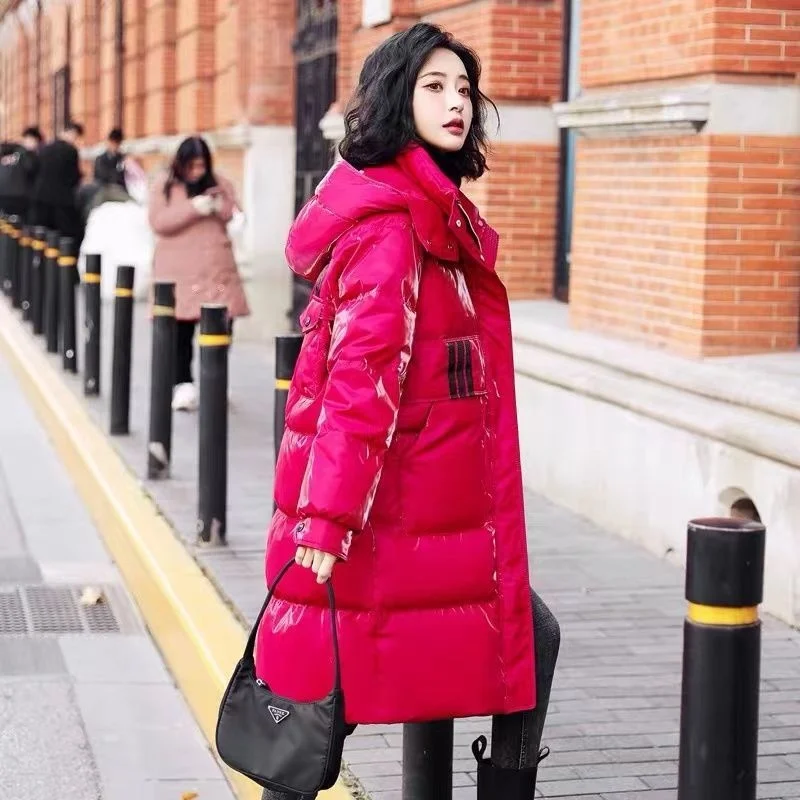 แฟชั่นเงาลงผ้าฝ้ายกลางความยาวกลางของผู้หญิงเกาหลีหลวมหญิง Outwear หนา Warm Parka Coat