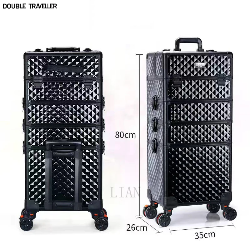 New Women Trolley Cosmetic Bags on Wheel,Nails Makeup Toolbox,Detachable Foldable Beauty Suitcase Travel bag vs Rolling Luggage