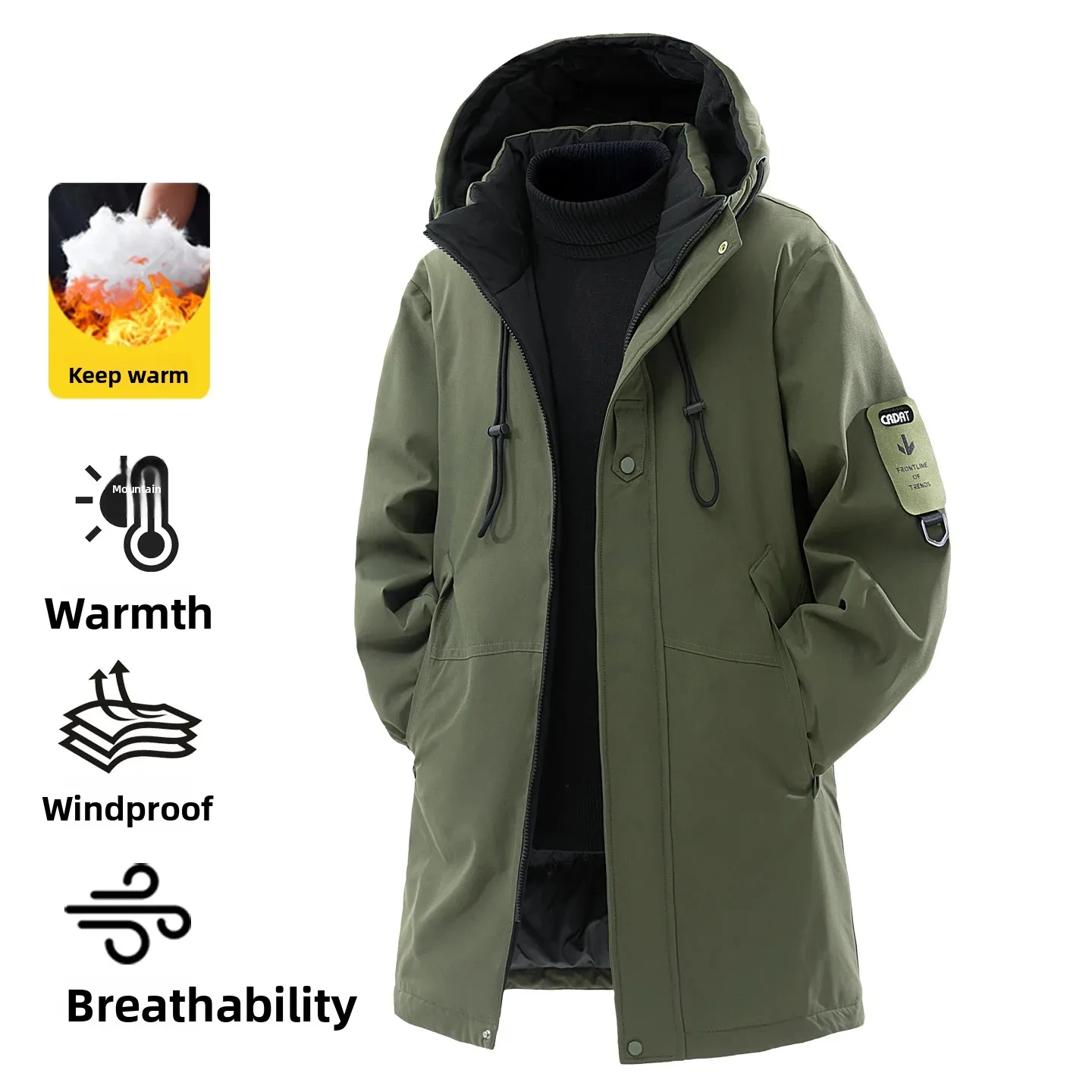 

Winter Long Jacket Men Luxury Warm Padded Jacket Snow Waterproof Thick Hooded Windbreaker Outdoor Sports Mountaineering Couple