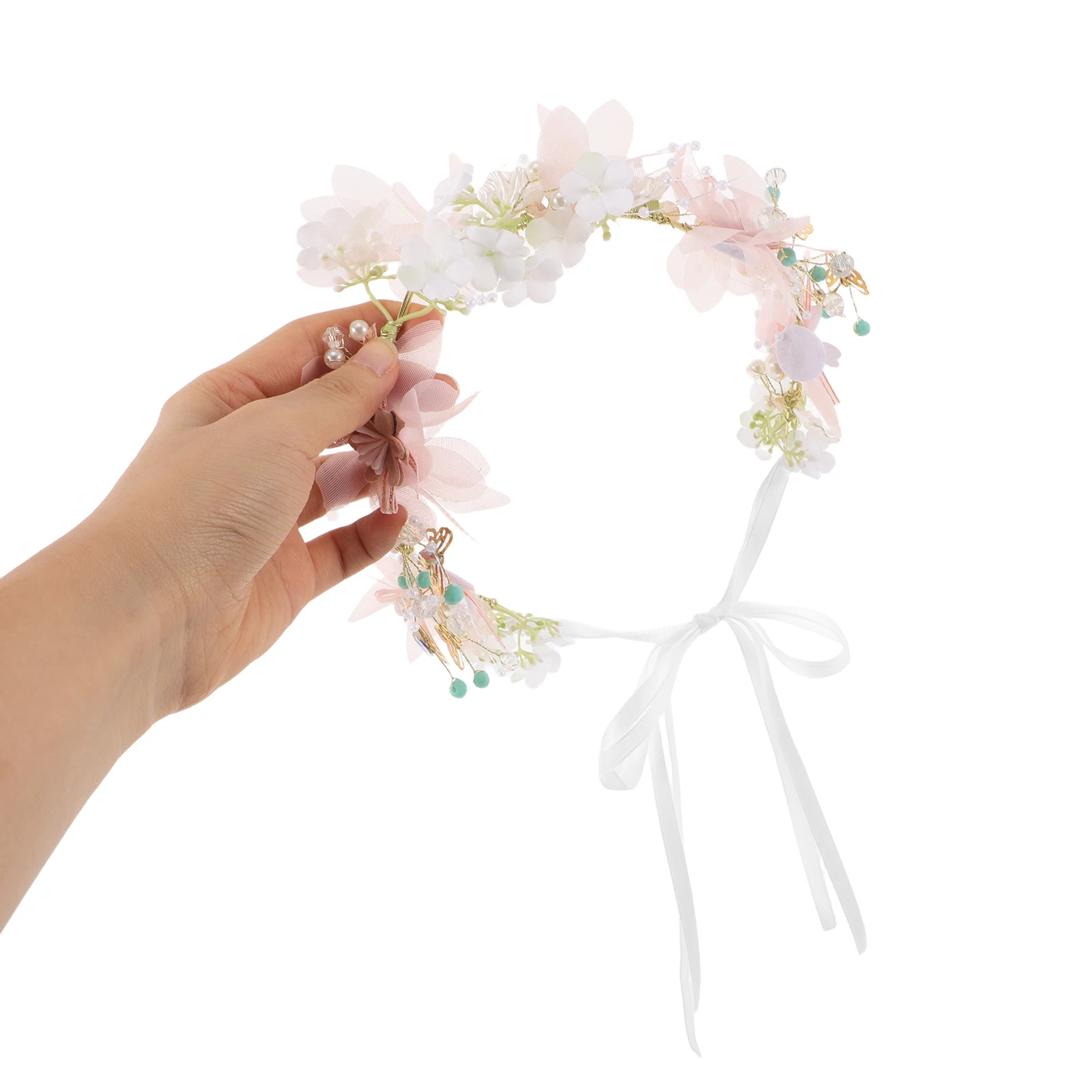 

Bridal Wreath Wedding Headband Flower Headpieces Bohemia Birthday Floral Crown Headdress Boho Party Pearls Garland Miss
