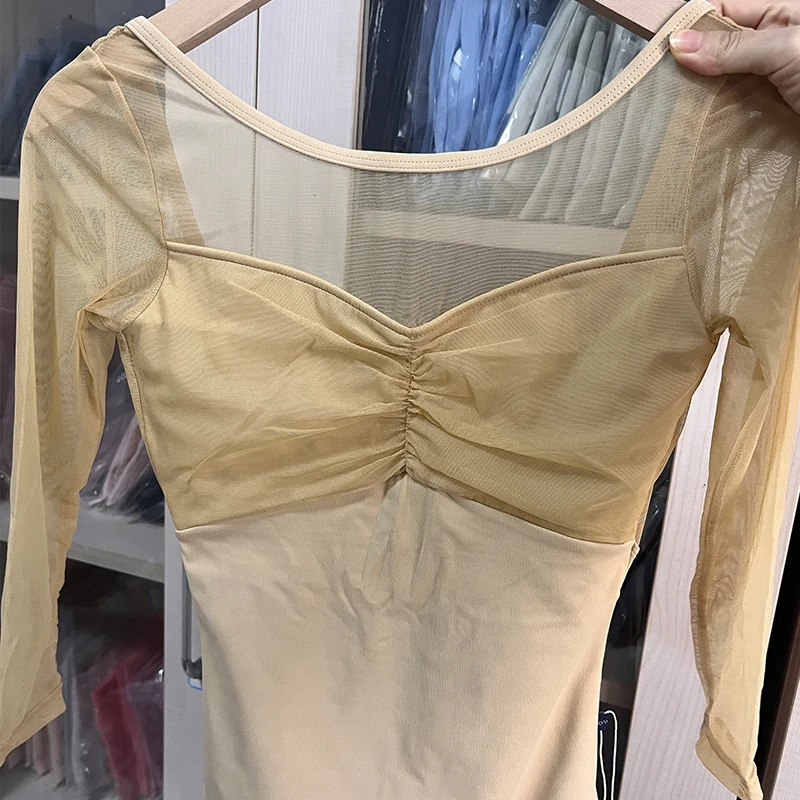 

Ballet Leotards for Women Adult Gymnastics Yoga Ballerina Dance Bodysuits Patchwork Mesh half Sleeve Square Collar Leotards