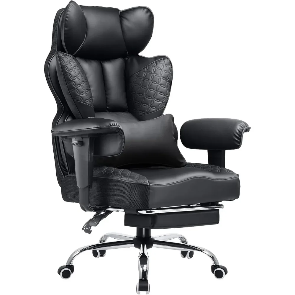 Großer und hoher Bürostuhl, 400 Pfund breit, ergonomischer Gaming-Stuhl mit Deluxe-Prägung, Leder mit Fußstütze, 150 °
