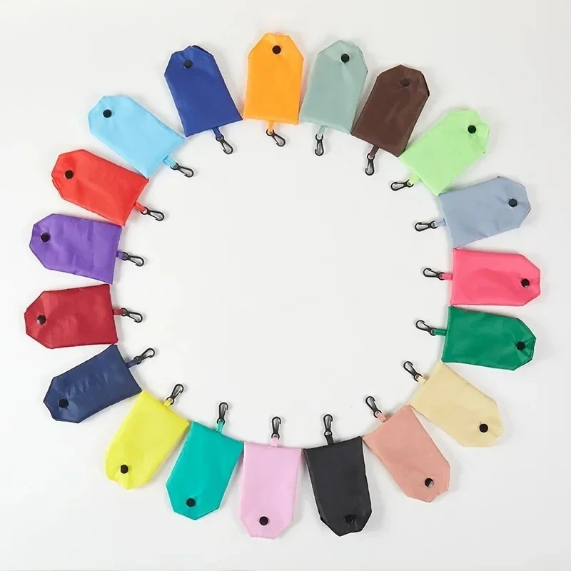 Bolsa de Compras Feminina de Poliéster em Cor Sólida, Ecológica, Dobrável, Reutilizável, Bolsa de Mão Portátil para Viagens e Compras