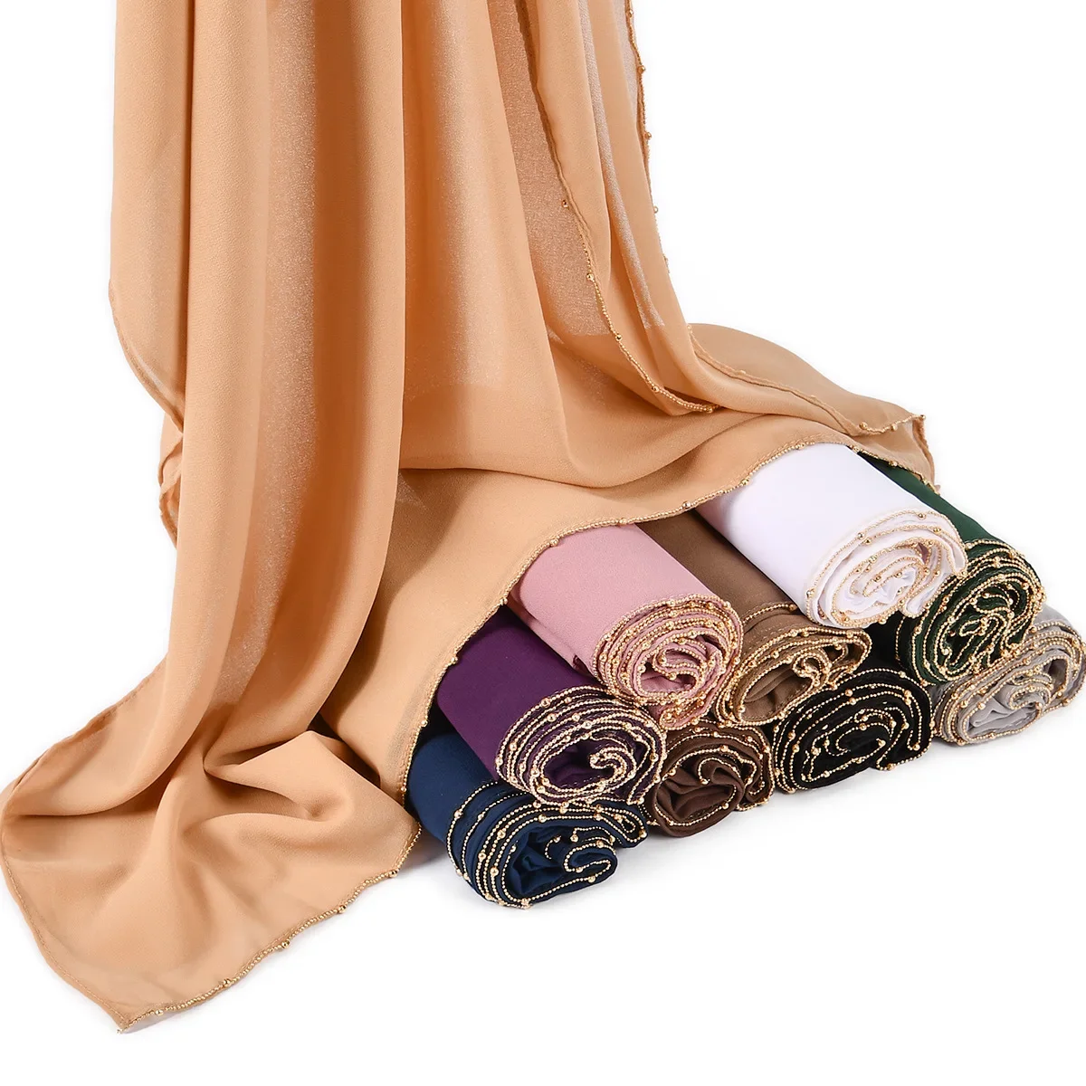 Fashion Chiffon Beads Scarf Women Long Scarves Shawl Wrap Turban Muslim Hijab Bandanas Headband Bufanda Foulard Turbante Mujer