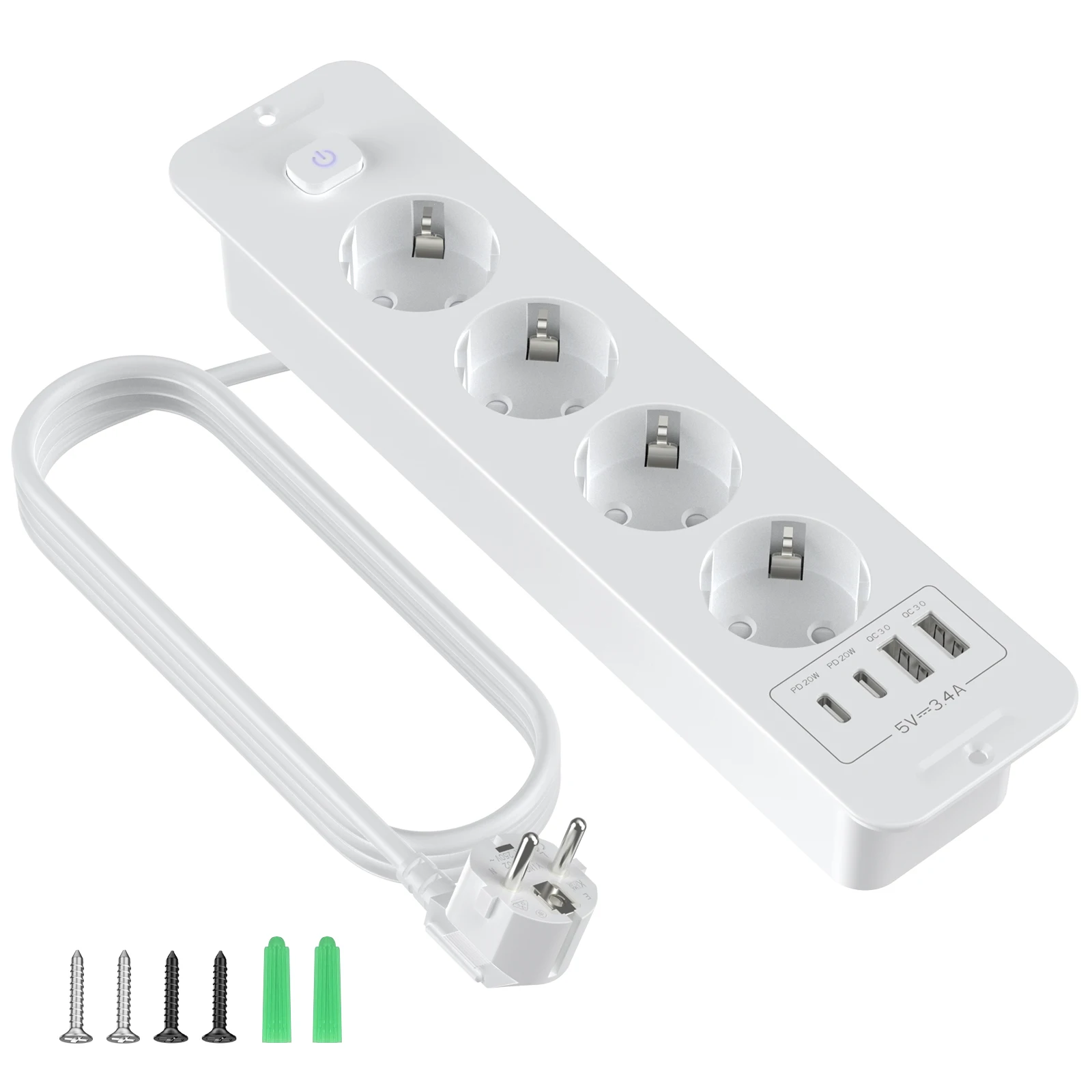 

Многофункциональная встроенная розетка HITRENDS 6AC+2A2C 20WPD, защита от перенапряжения для быстрой зарядки, розетка для дома и офиса