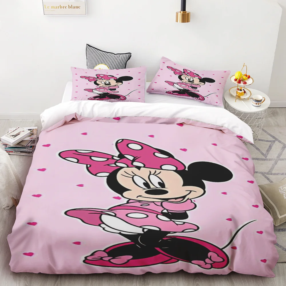 Pink Minnie Duvet Cover Girl Bedding Set for Teens Boy Girls Birthday Gifts Princess Style Bedroom Decoration Full Size Single