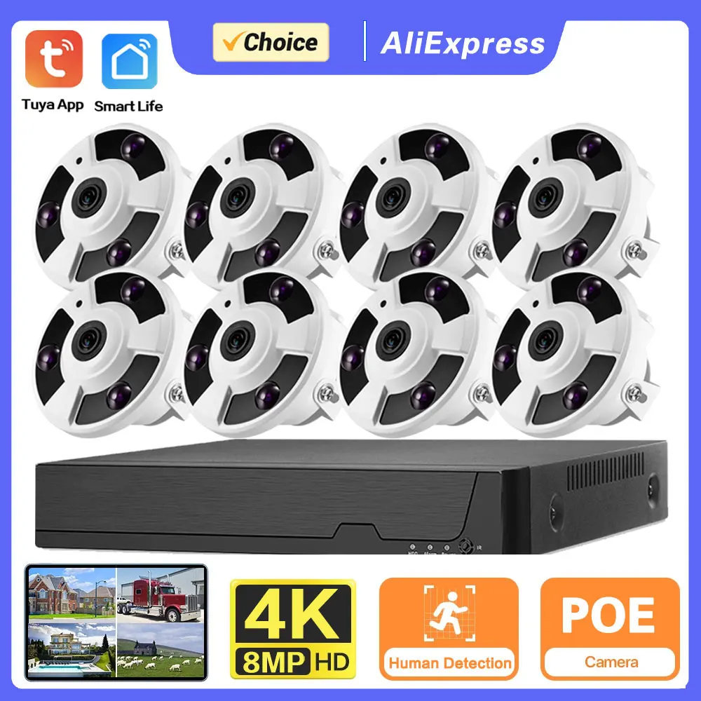 Imagem -01 - Poe Outdoor Security Cctv Câmera System Tuya Nvr System 4k Poe Câmera Smart Life Home Fisheye 8ch Poe Poe Poe Poe Poe Vídeo 8mp poe outdoor security cctv camera system tuya nvr system 4k poe camera smart life home fisheye 8ch poe poe poe poe poe video 8mp 01