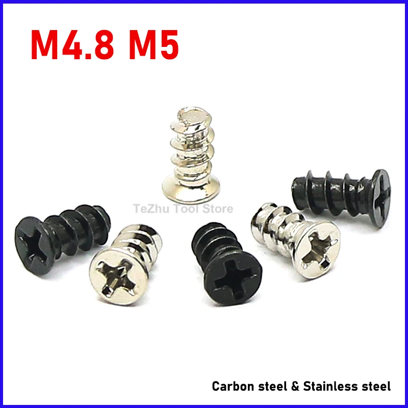 100pc M4.8 M5 Computer PC Case Cooling Fan Mount Screw Heat Dissipation Screws Fixe Flat Head Phillips Self-Tapping Flat Tail