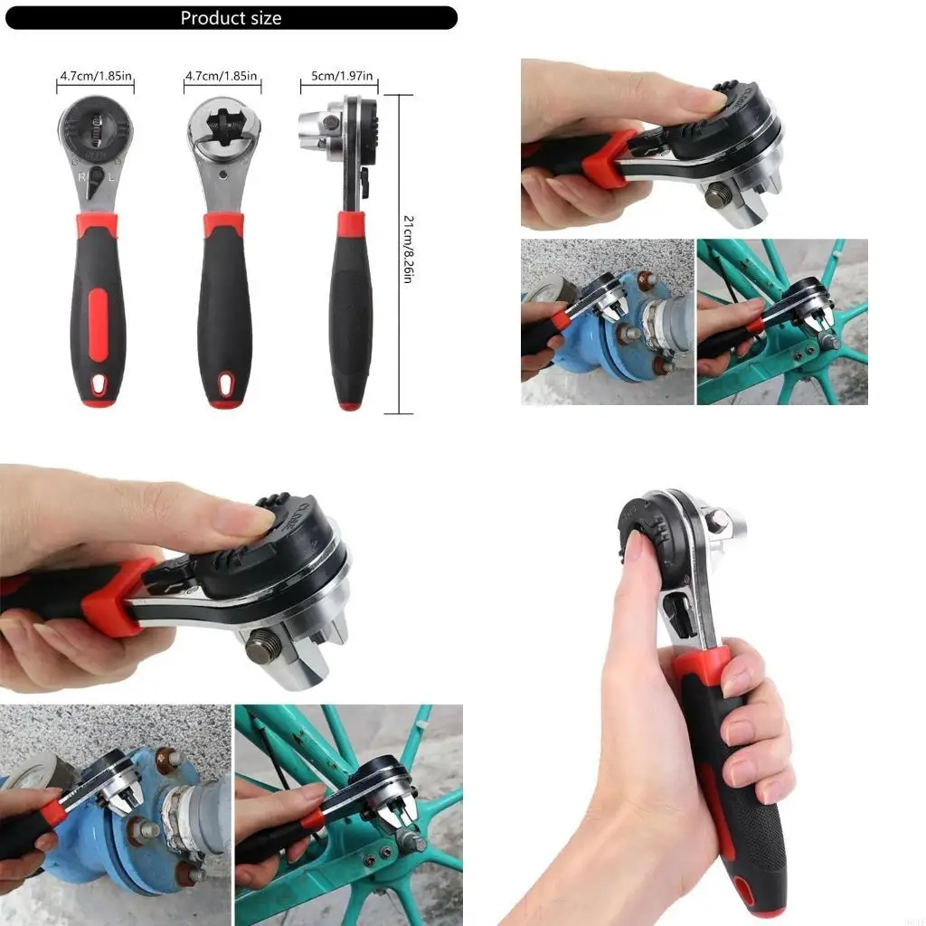 

964E Practical Ratchet Wrench Adjustable For 6 22mm Screws Secure Nonslip Grip