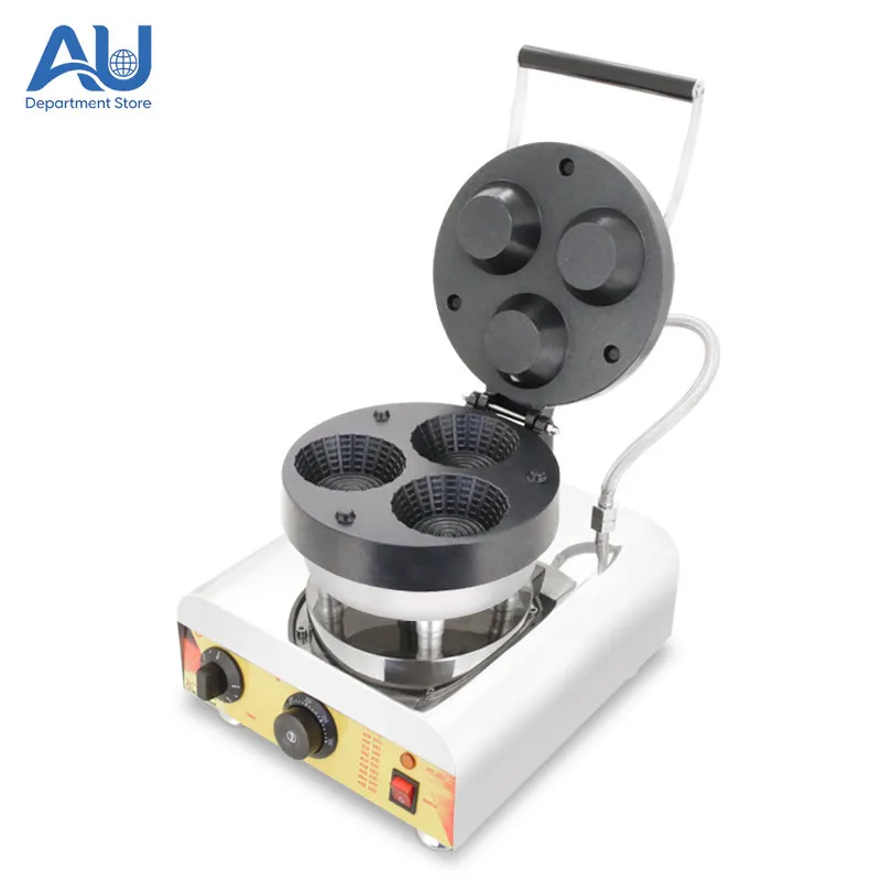 Electric 3-Cup Commercial Waffle Cone Bowl Maker | Non-Stick Waffle Cup & Cone Machine | Snack-Size Pastry Baking Equipment