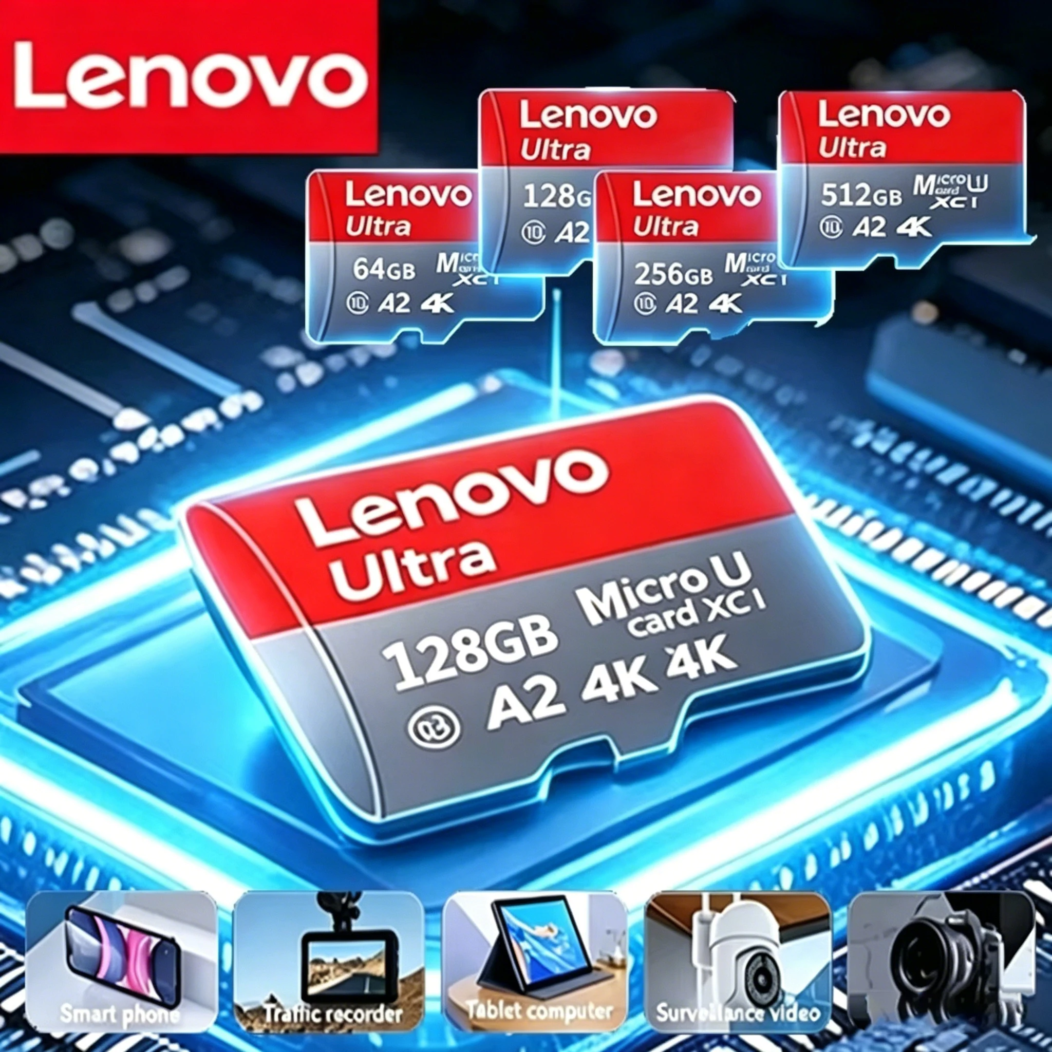 Lenovo Micro TF SD Card V30 Class10 High Capacity Flash Memory Card Multiple Sizes SD Card for Office Computer/Monitoring/Phones