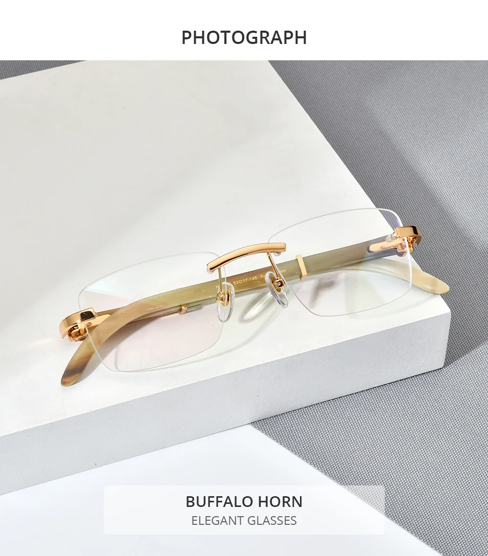 HEPIDEM Buffalo Horn Brille Männer Luxus Berühmte Marke Design Randlose Brillen Rahmen Frauen Rahmenlose Weiß Buffs Holz Brillen – Detail 27