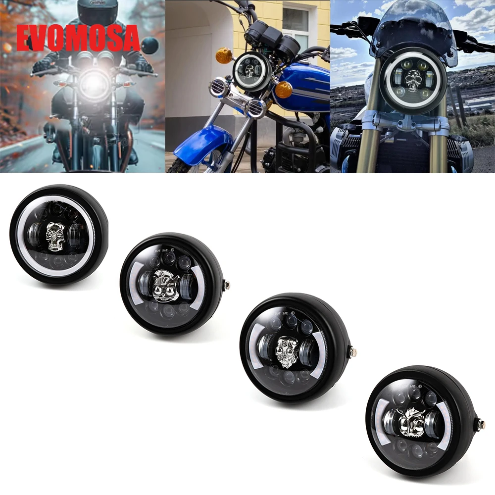 New Style Black Chrome 5.75 Inch LED Headlight 5 3/4" led DRL 50W Motorbike Headlights For Dyna Softail Sportster 883 XL883 FXCW