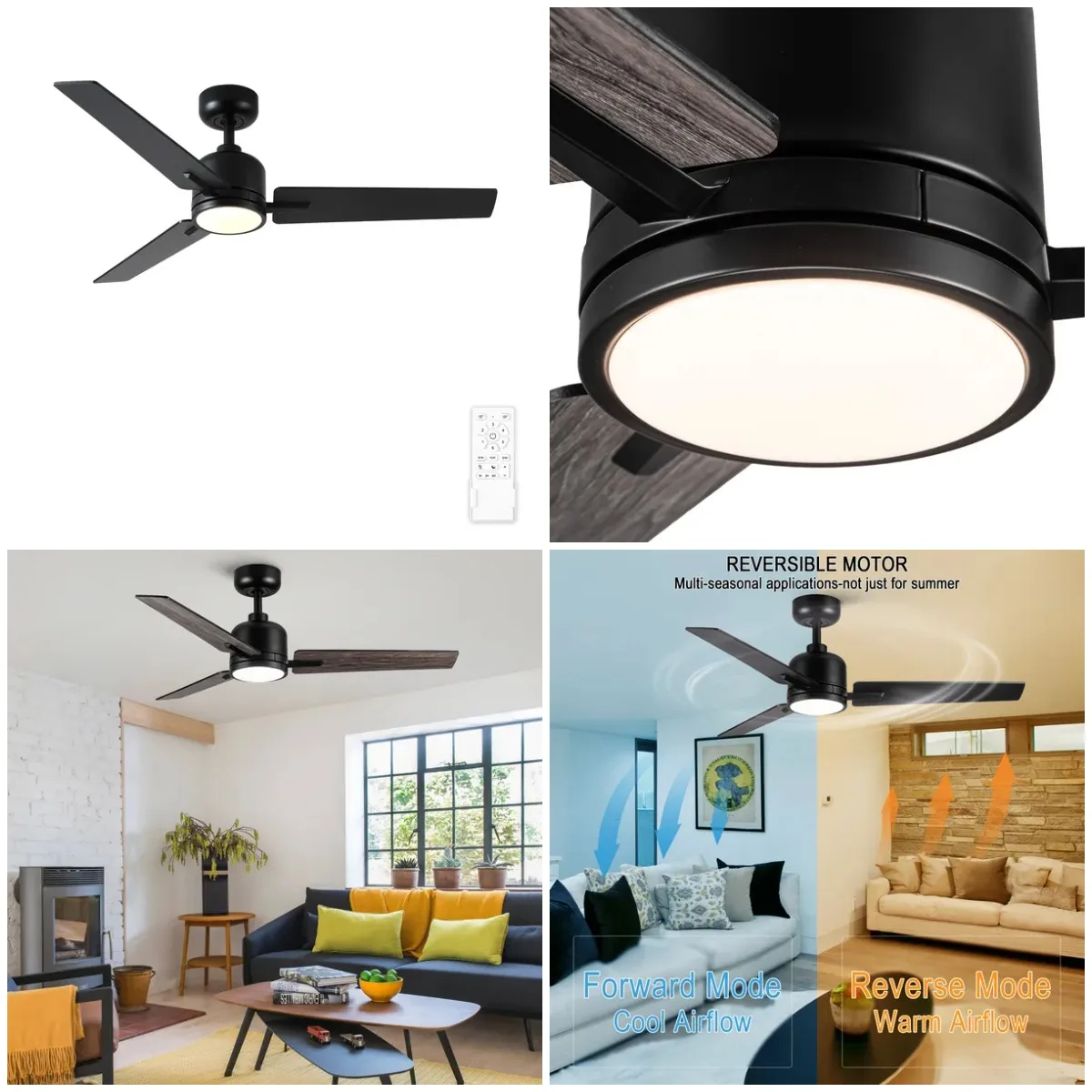 

48 in. Integrated LED Farmhouse Indoor/Outdoor Black Smart Ceiling Fan with Remote Control