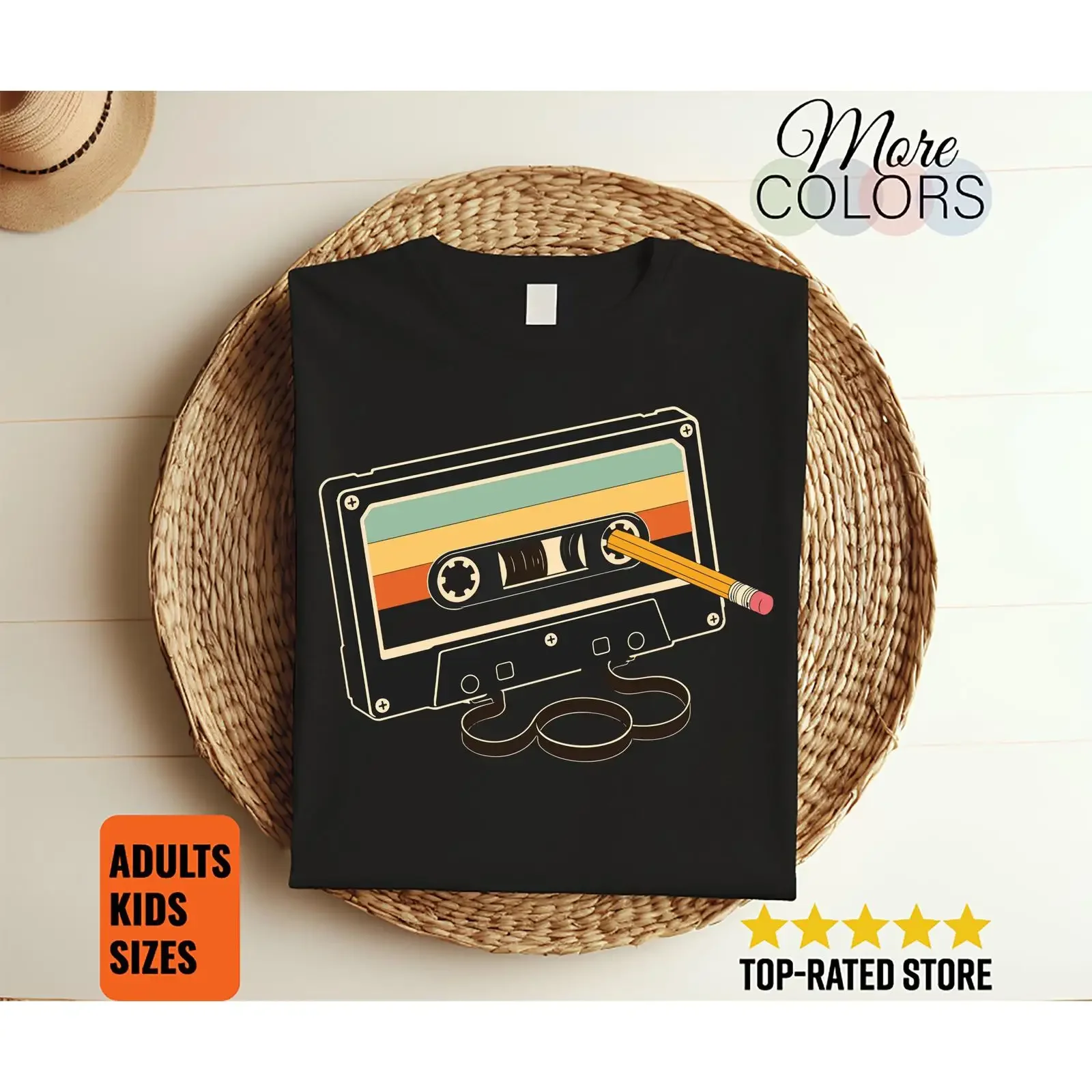 Retro Cassette Tape Pencil Rewind T Shirt 1980s Vintage Mixtape Music Lover Old School Audio Nostalgia Apparel vintage Washed