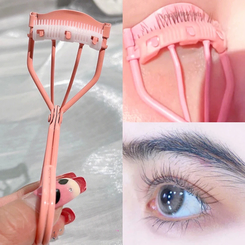 Pink Eyelash Curler with Eyelash Comb Handheld Long Lasting Metal Eyelash Curler Clip Big Eye Cosmetic Tools Women Beauty Tools