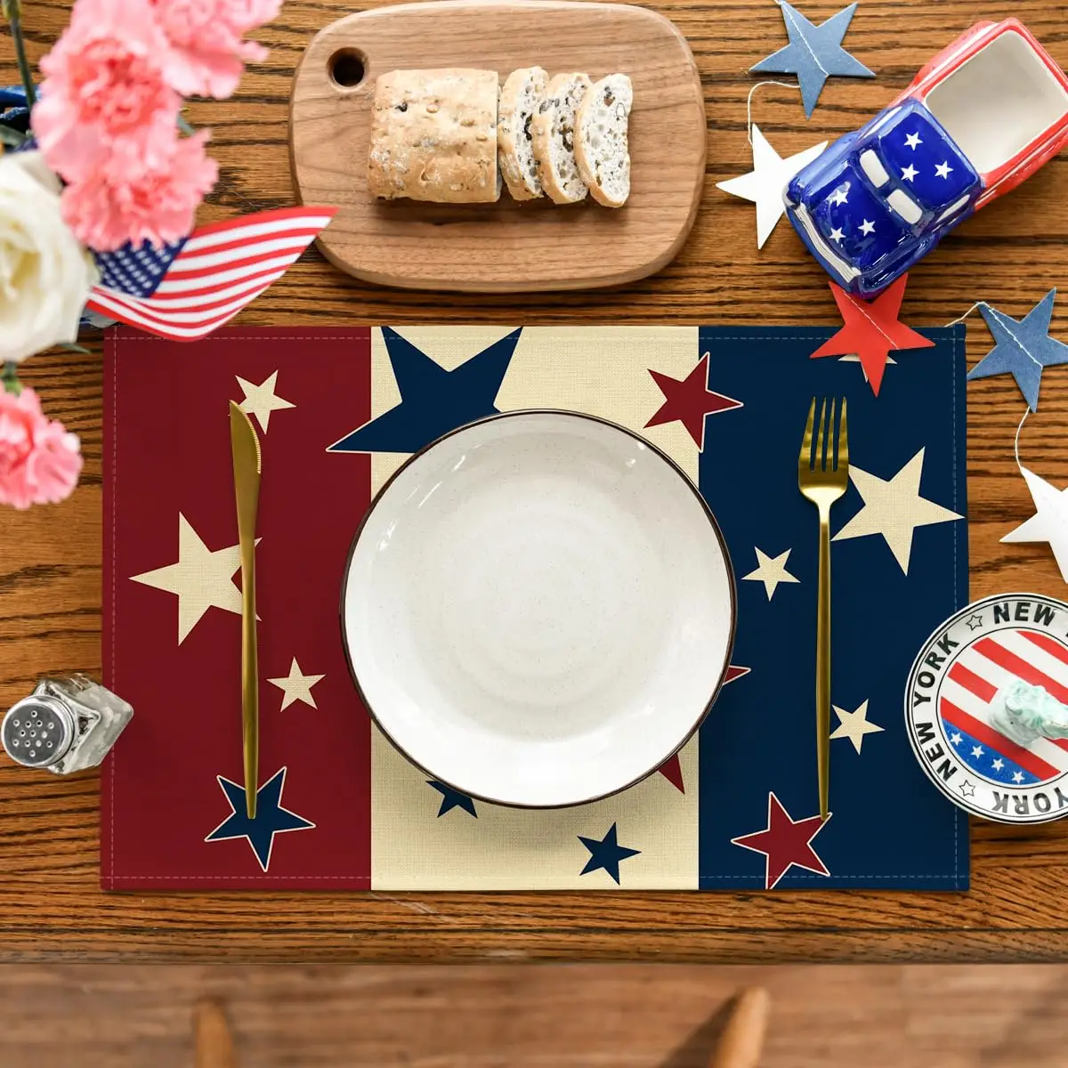 Stars Stripes Patriotic 4th of July Placemats , 12x18 Inch Independence Day Table Mats for Party Kitchen Dining Decoration