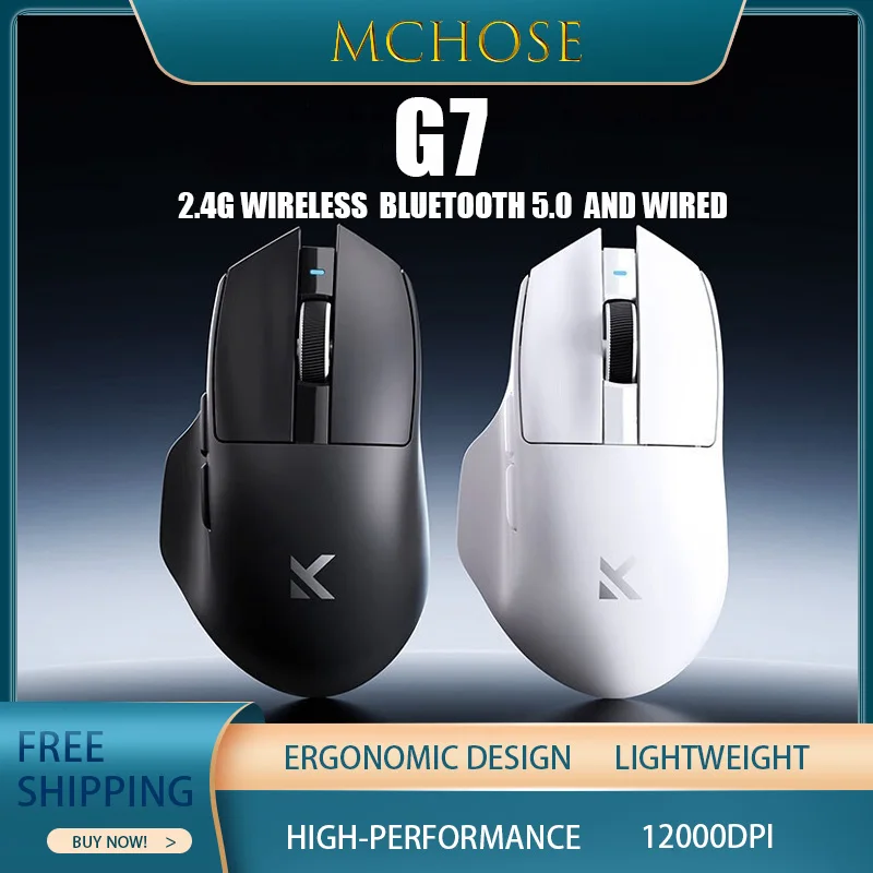 

Mchose G7 Wireless Mouse Ergonomic Design Three Connection Modes Lightweight Mouse High-Performance Notebook Bluetooth Game Gift