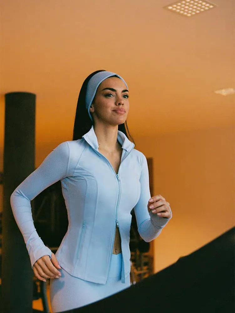 America Style Autumn Winter Outdoor Sports Jacket Stand Collar Tight Slimming Fit Women's Yoga Top Soft Breathable High Elastic