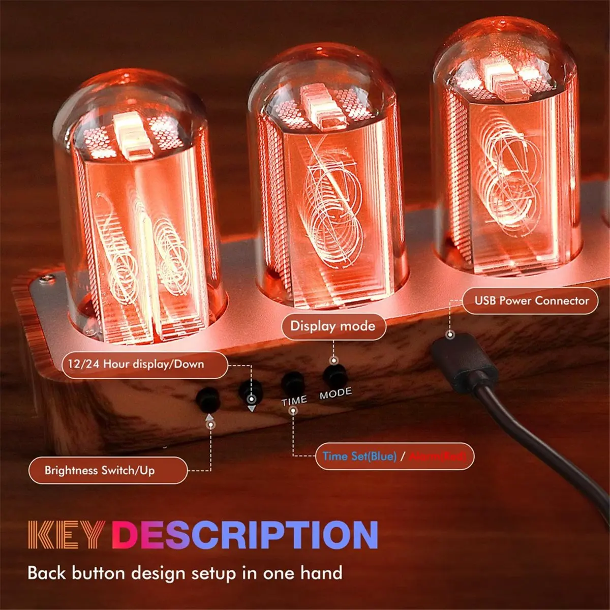 Nixie Tube Clock with Wi-Fi SYNC 12/24H Display Retro Alarm Clock Tube Clock Desktop Home Decoration Gift