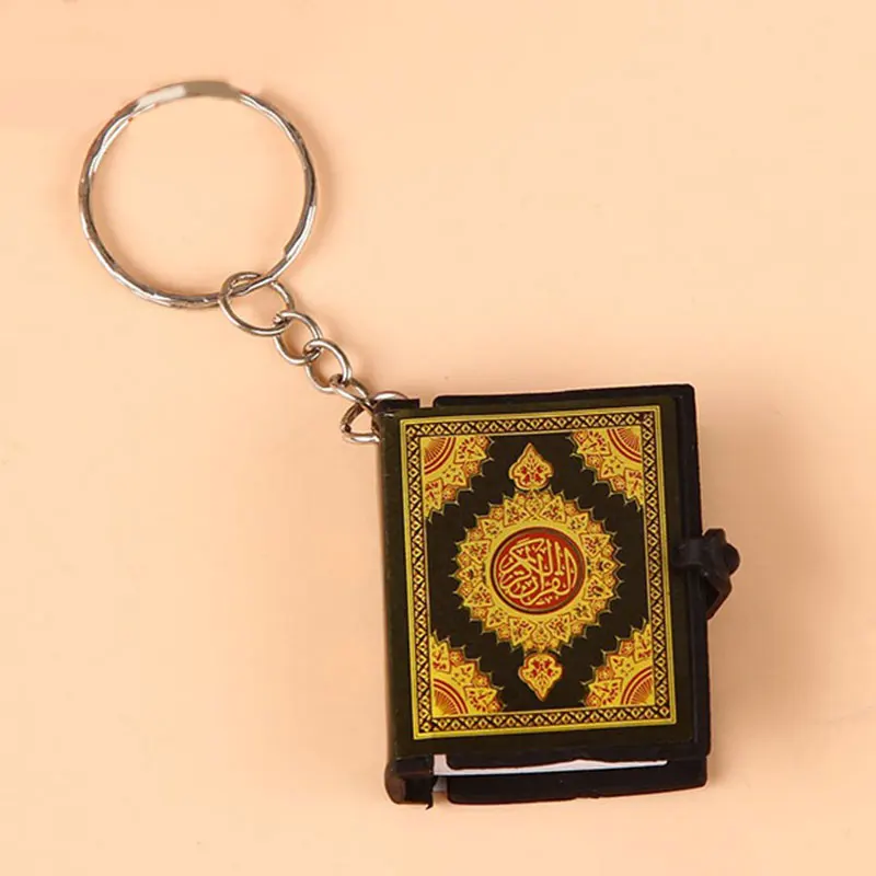 Muslim Keychain Resin Islamic Mini Ark Quran Book Real Paper Can Read Pendant Key Ring Key Chain Religious Jewelry