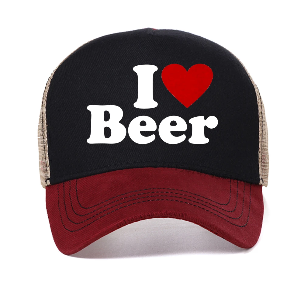

Funny I Love Beer Red Heart Graphic baseball cap Men Women Fashion Casual adjustable mesh trucker hat Breathable Snapback hats