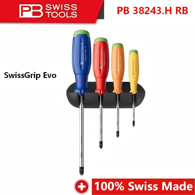 PB Swiss Tools Heavy Duty Wall Mount Screwdriver Slotted Phillips Torx SwissGrip Evo Rainbow Color Coded Electronic Garage Tools