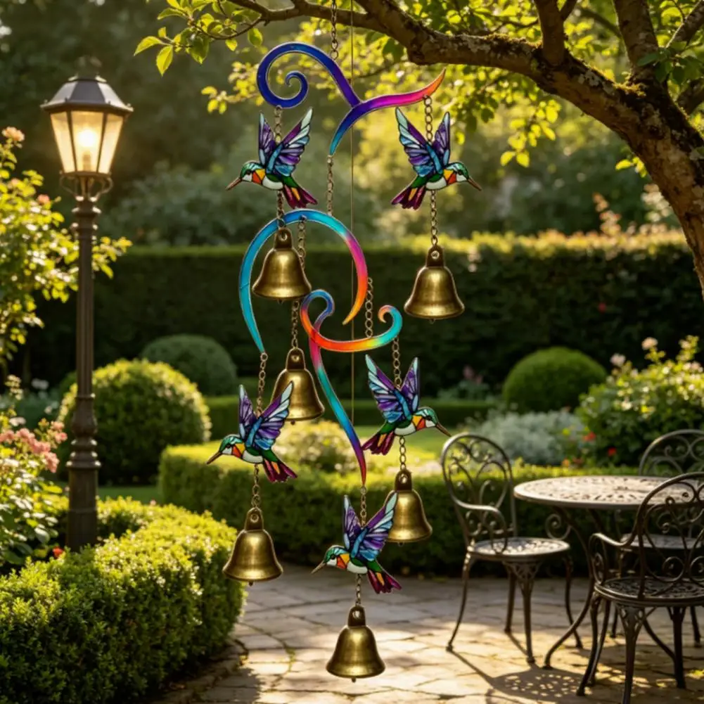Soothing White Noise Chime Hummingbird Wind Chime Pendant Hummingbird Wind Chimes Metal Garden Wind Bell Crisp Sound for Porch