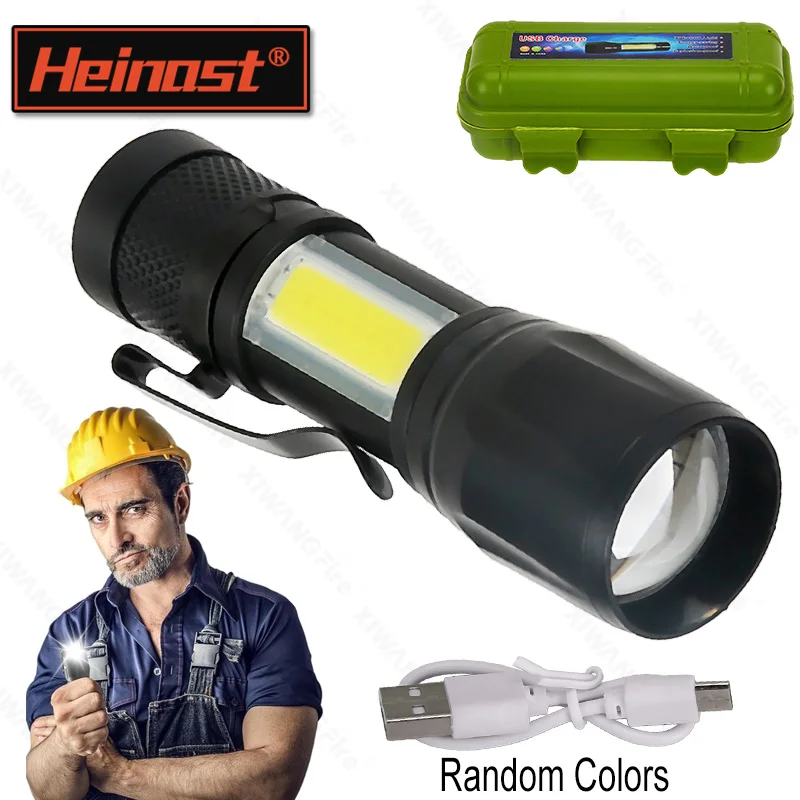 1-3PCS USB Rechargeable Mini Flashlight, COB+XPE Zoomable EDC Torch, Built-in Battery Portable Light for Camping Emergency Gif