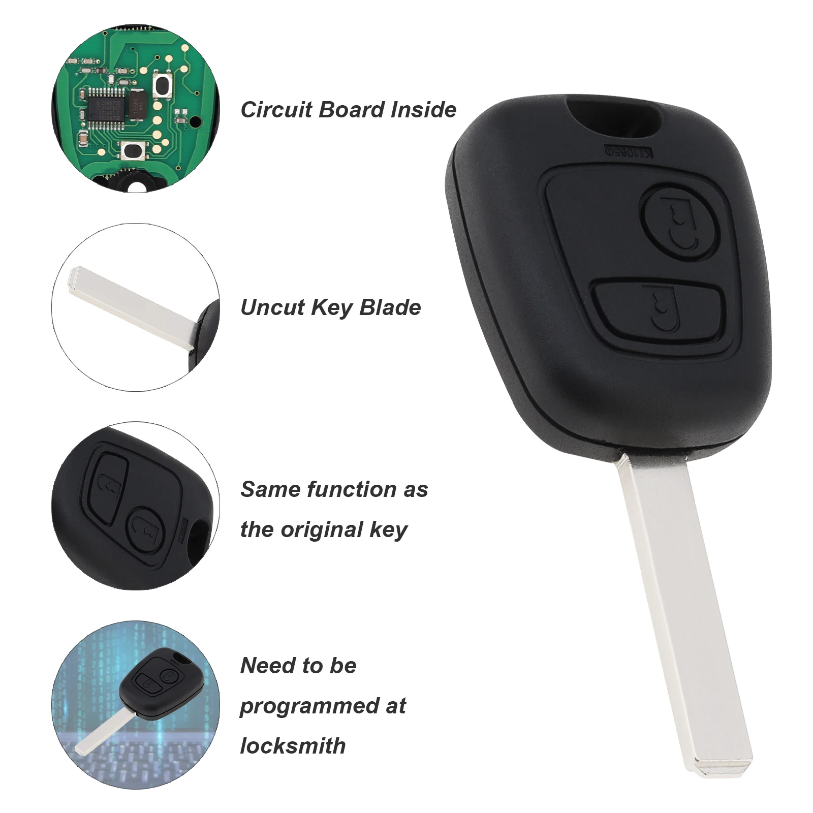 433MHz 2 Buttons Car Key Fob Keyless Entry Remote Replacement Fit for Citroen C1 C2 C3 C4 Xsara Picasso with ID46 Chip,VA2 Blade