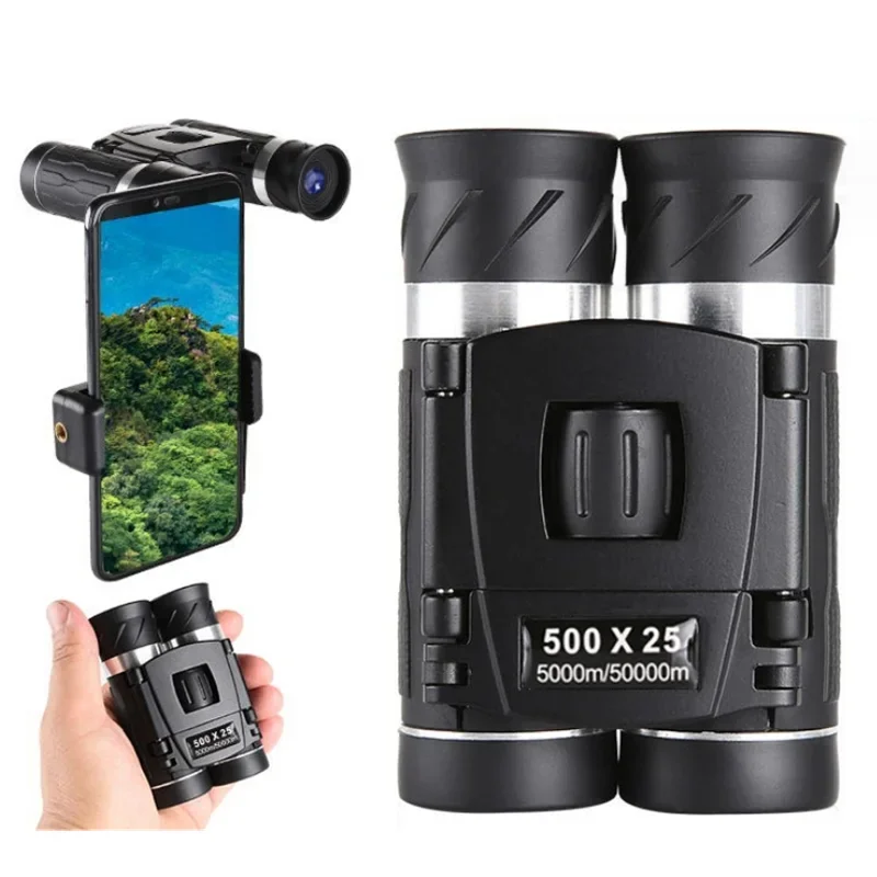 500X25 Portable HD Zoom 5000M/50000M Binoculars Telescope Powerful Folding Long-Distance Vision Hunting Outdoor Camping Sports