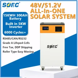 SOEC 48V 15KWh All In One Home Energy Storage System 5KW Inverter With Lithium Battery 16S BMS 51.2V 300Ah Powerwall RS485/CAN