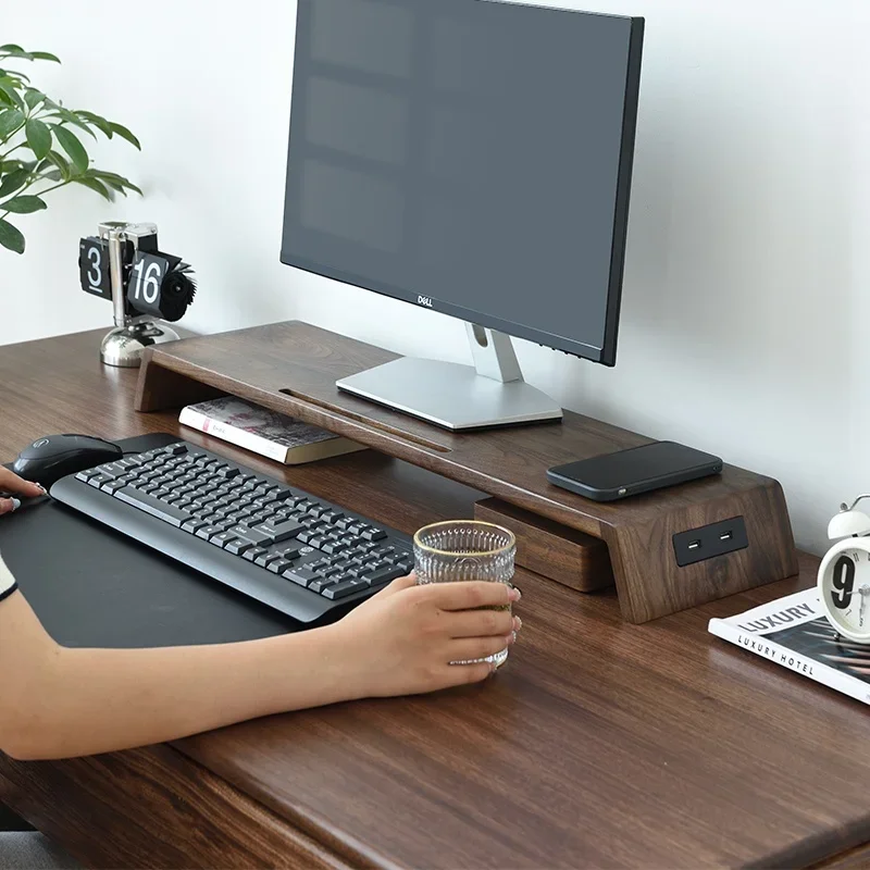 

Black Walnut Solid Wood Monitor Heightener Computer Desktop Storage Shelf Bracket Cushion High Shelf