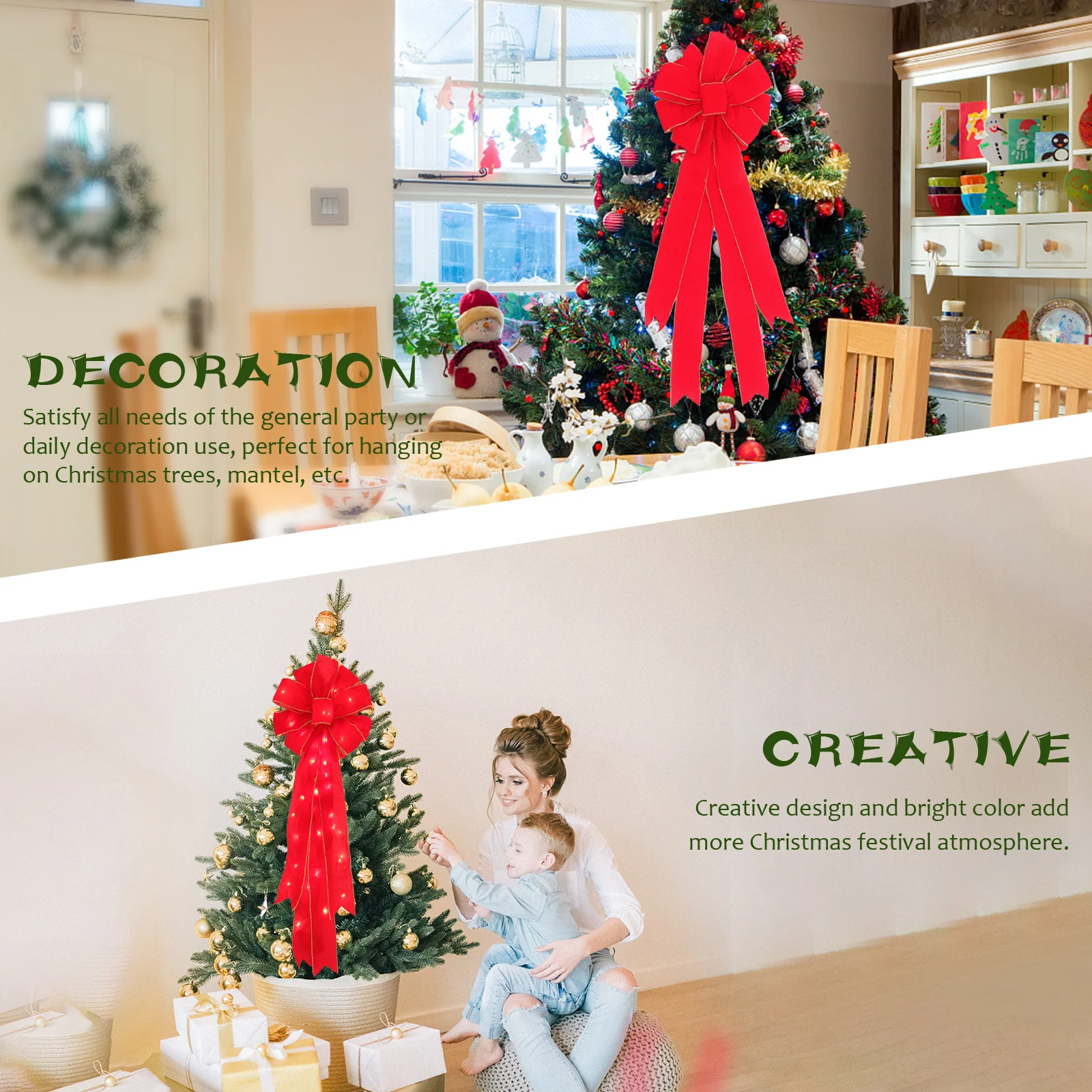 

Glowing Christmas Bow Luminous Hanging Bow Knot Bright Color Reusable Xmas Tree Mantel Door Window Garden Porch