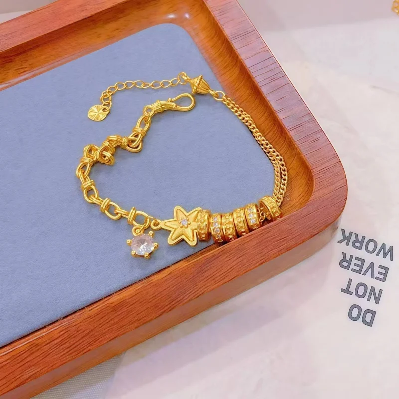 

Luxury 100% Real 24K Gold Hexagram Bracelet For Women, Fashion High-End Versatile Strand, Niche Design Sense