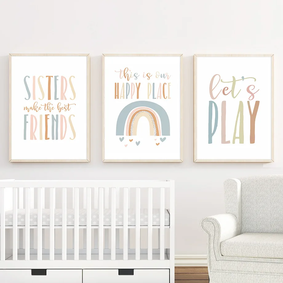 

Minimalist Nordic Cartoon Pink English Rainbow Art Canvas Children's Room Baby Girl Bedroom Warm Decoration Painting