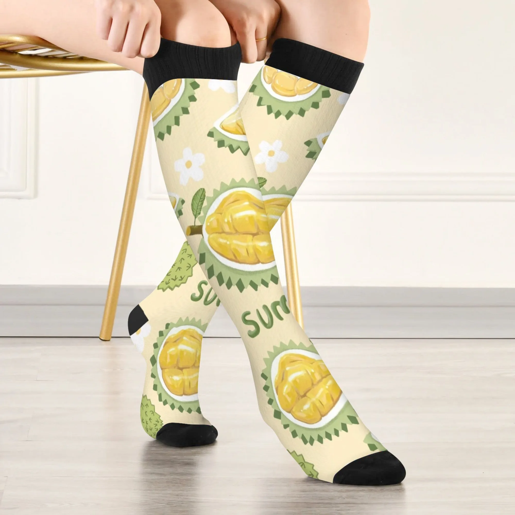 

Милые носки с мультяшным принтом дуриана и фруктов, нескользящие носки, удобные забавные носки с едой для подарка на вечеринку, домашний пол