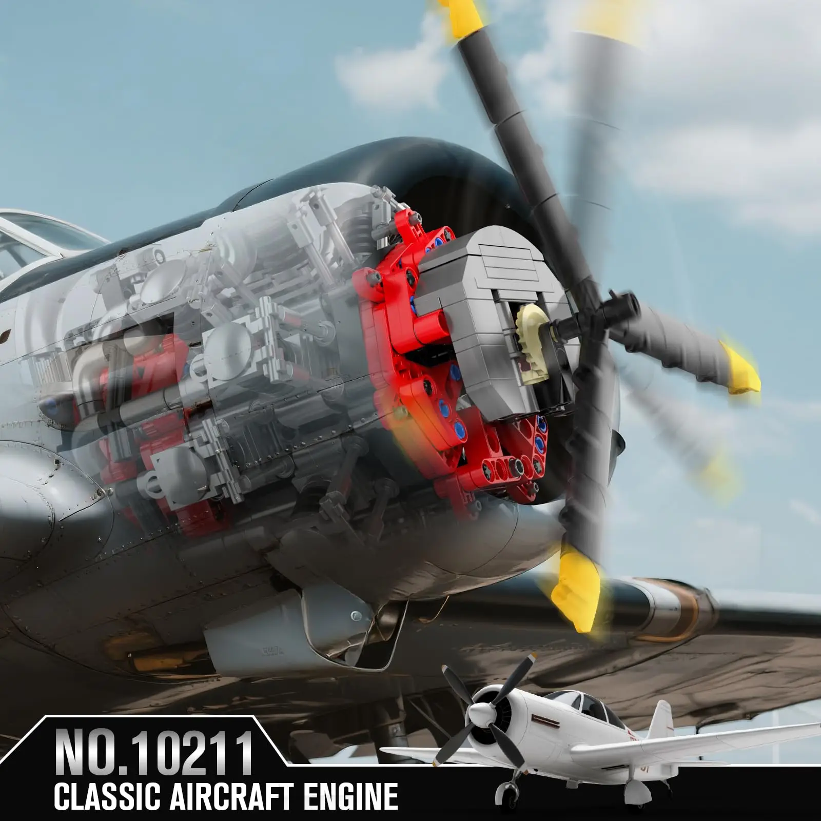 Mould King 10211 Kit modello motore aereo da lavoro, display educativo STEM alimentato da 1147 pezzi per 14+ adolescenti e adulti, idea regalo