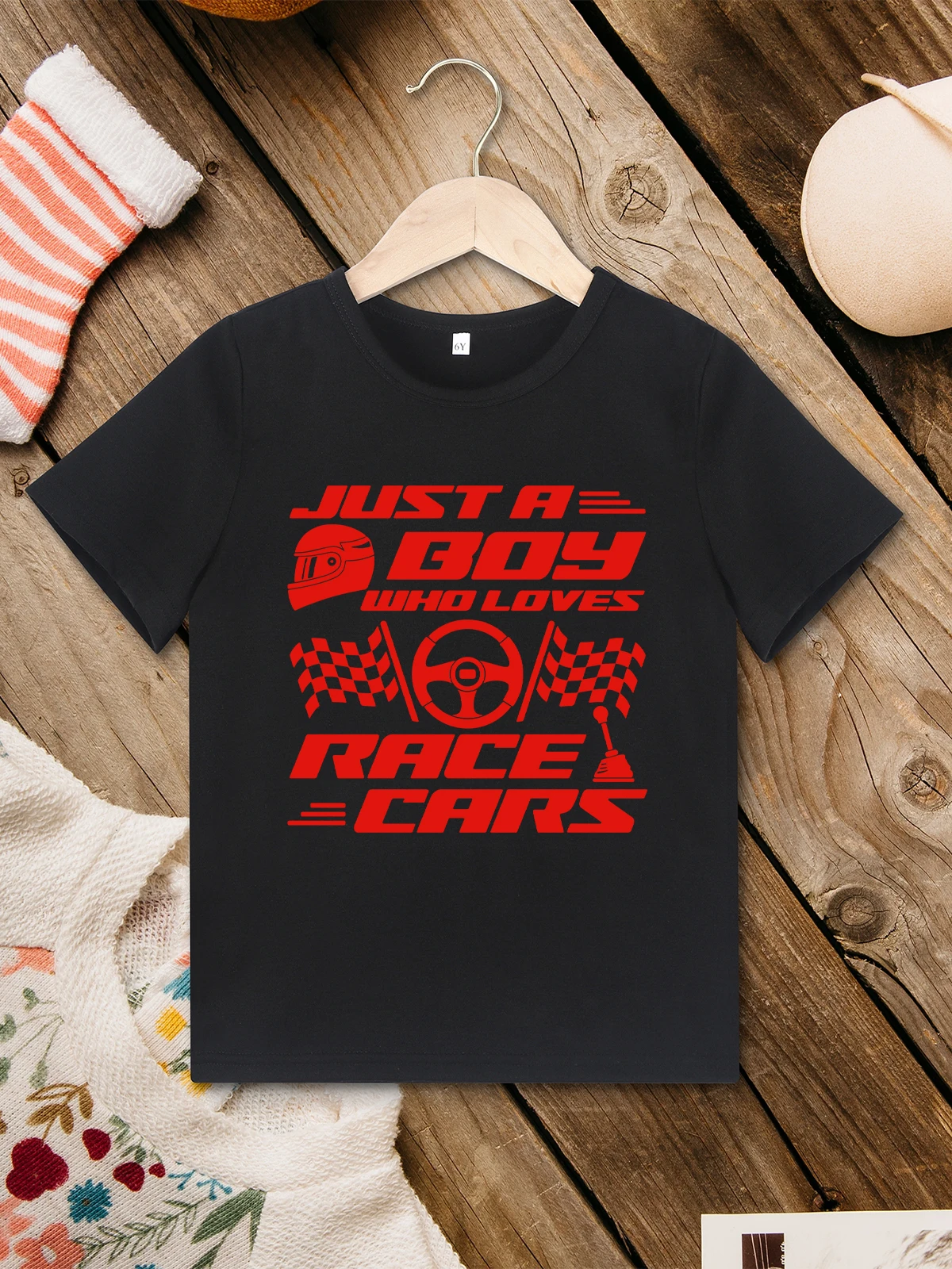 

Just a Boy Who Loves Race Cars T-shirt Trendy Casual Boys T-shirt Baby Summer Short Sleeve Outfit New Fashion Streetwear