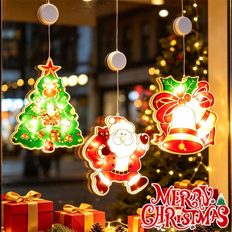 1-2PCS Christmas LED Window Lights Suction Cup Mini Hanging Fairy Lights Flashing Lights for Shop Display Home Holiday Decor