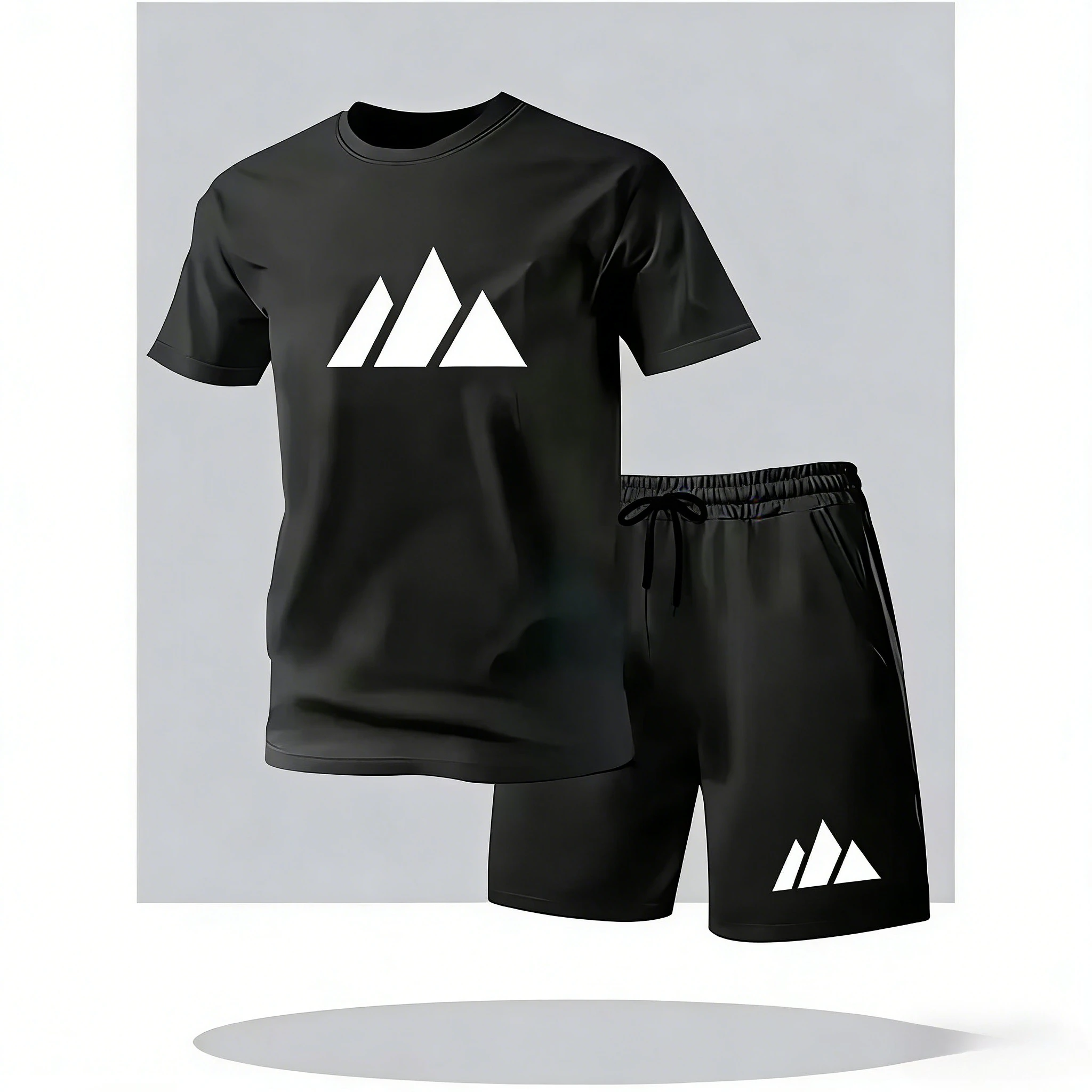 

Men's Fashion Crew Neck Short Sleeve & Drawstring Shorts 2 Piece Set, HD Print, Summer Street Beach Casual Vacation Outfit