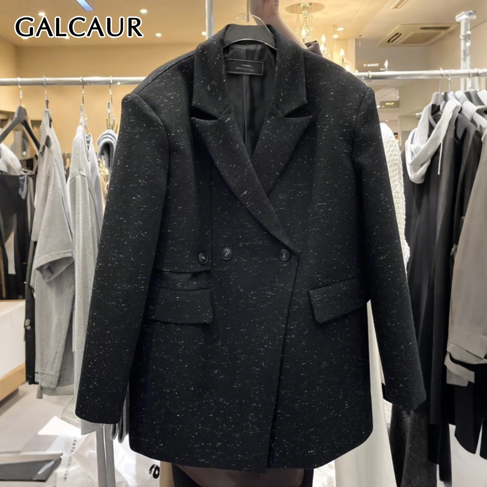 

GALCAUR Solid Spliced Pocket Korean Jacket Female Lapel Long Sleeve Loose Temperament Women's Jackets Autumn Style Fashion New