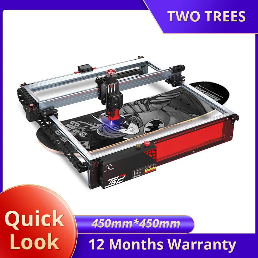 TWO TREES TS2 10W Laser Engraver Cutter, Auto Focus 32Bit Mainboard APP Control Offline Engraving, 450mm*450mm 10000mm/min Speed