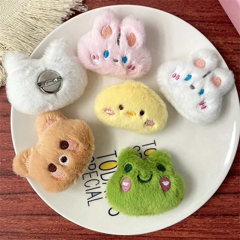 Cute Cartoon Animal Brooches Frog Bear Rabbit Panda Chick Plush Doll Personality Bag Lapel Pin Clothes Decorative Accessories