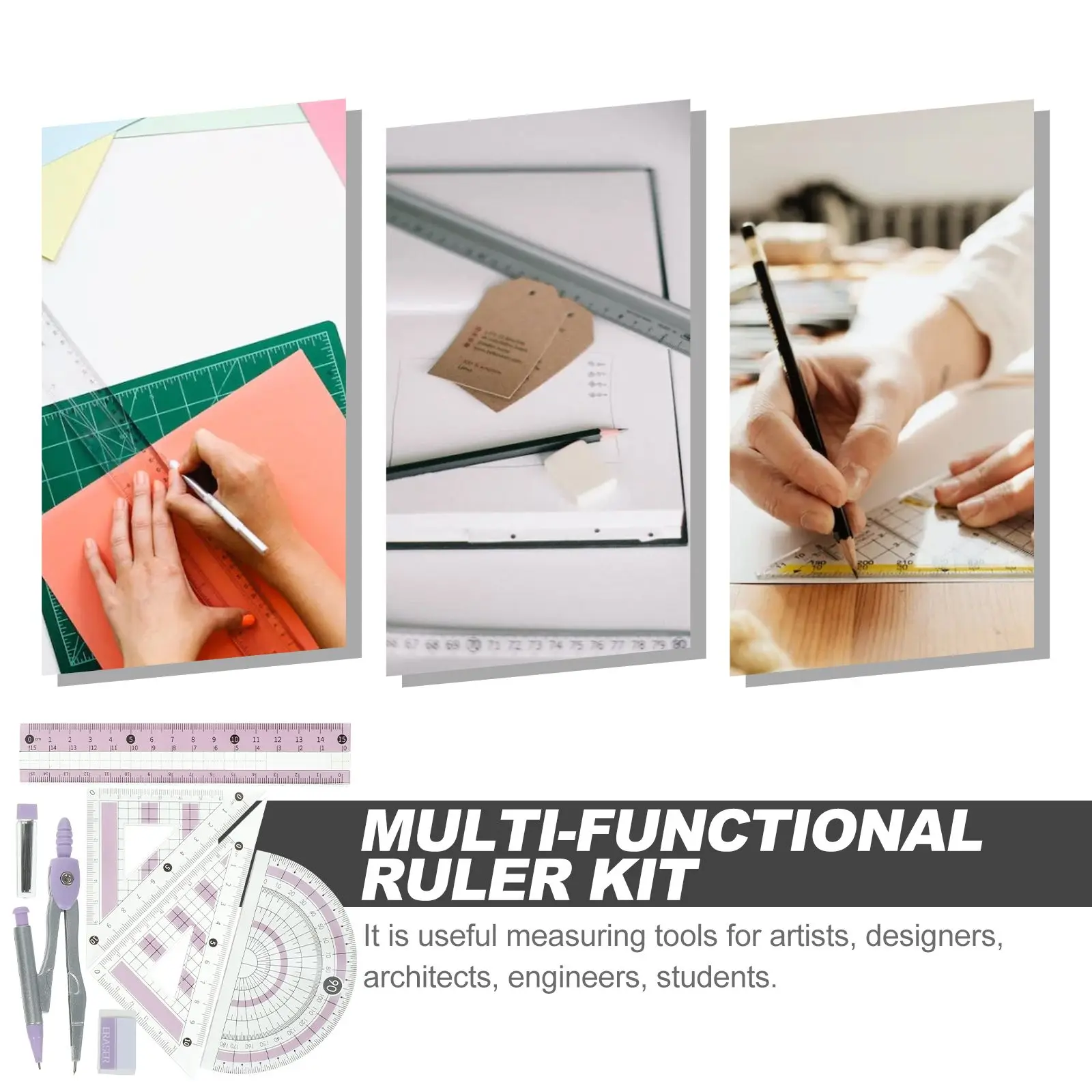 1 set Ruler Set Kit Triangle Board Compass Protractor Sky-blue Drawing Tools Student Office Supplies Kids Stationery